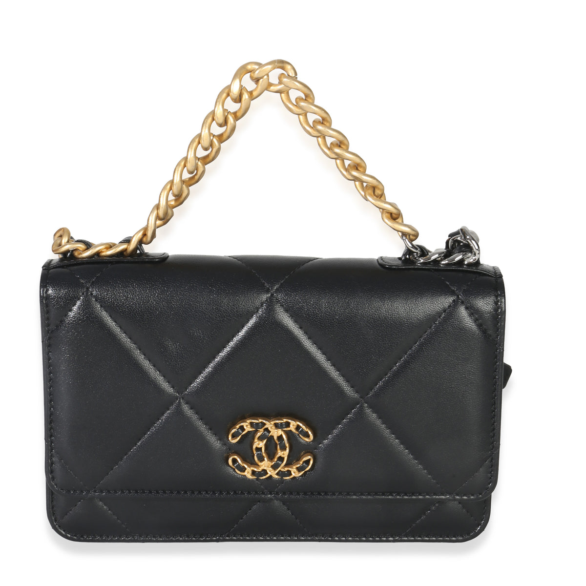 Chanel Black Quilted Lambskin  19 Wallet On Chain Handbag fv