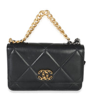 Chanel Black Quilted Lambskin  19 Wallet On Chain Handbag fv
