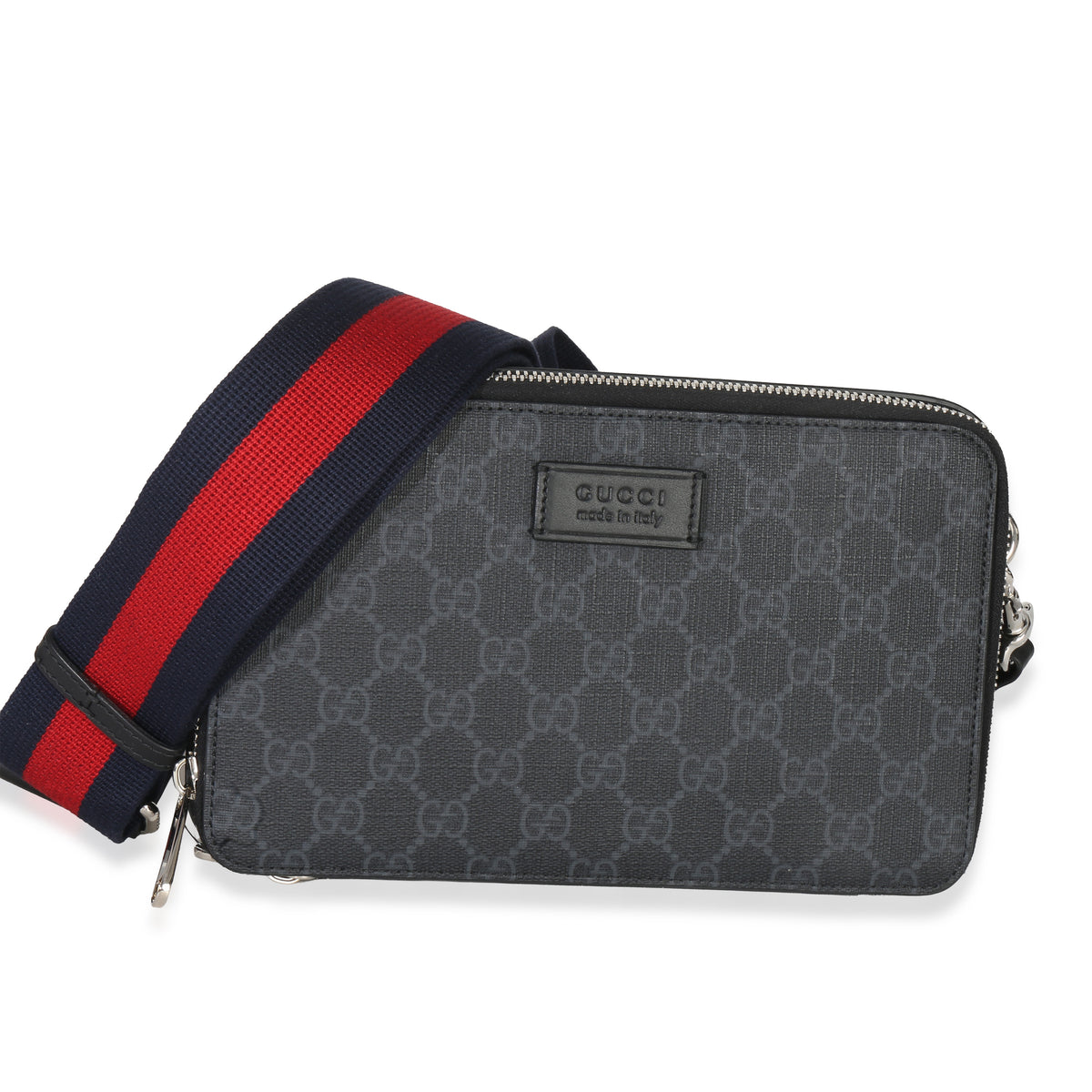 Gucci Black GG Supreme Canvas Web Small Crossbody Bag Handbag fv