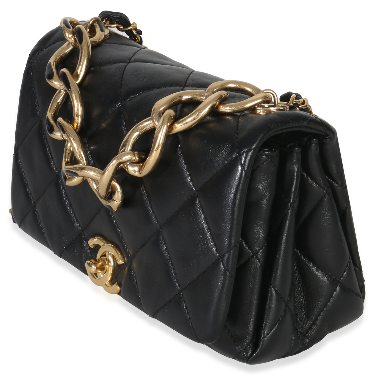 Chanel Black Quilted Lambskin Small Colour Match Flap Bag Handbag sv