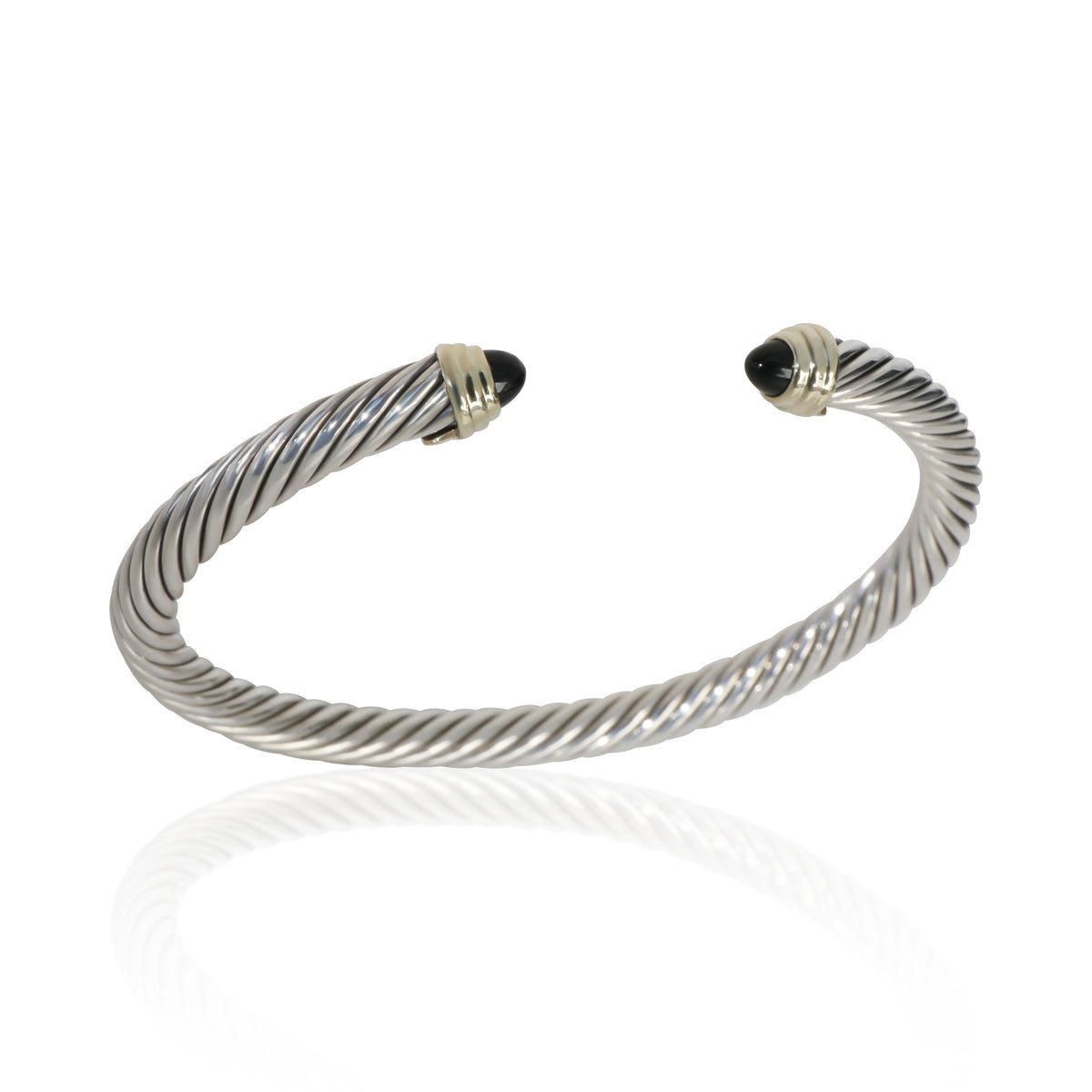 David Yurman Yellow Gold & Sterling Silver Onyx Cable Classic Bracelet bv