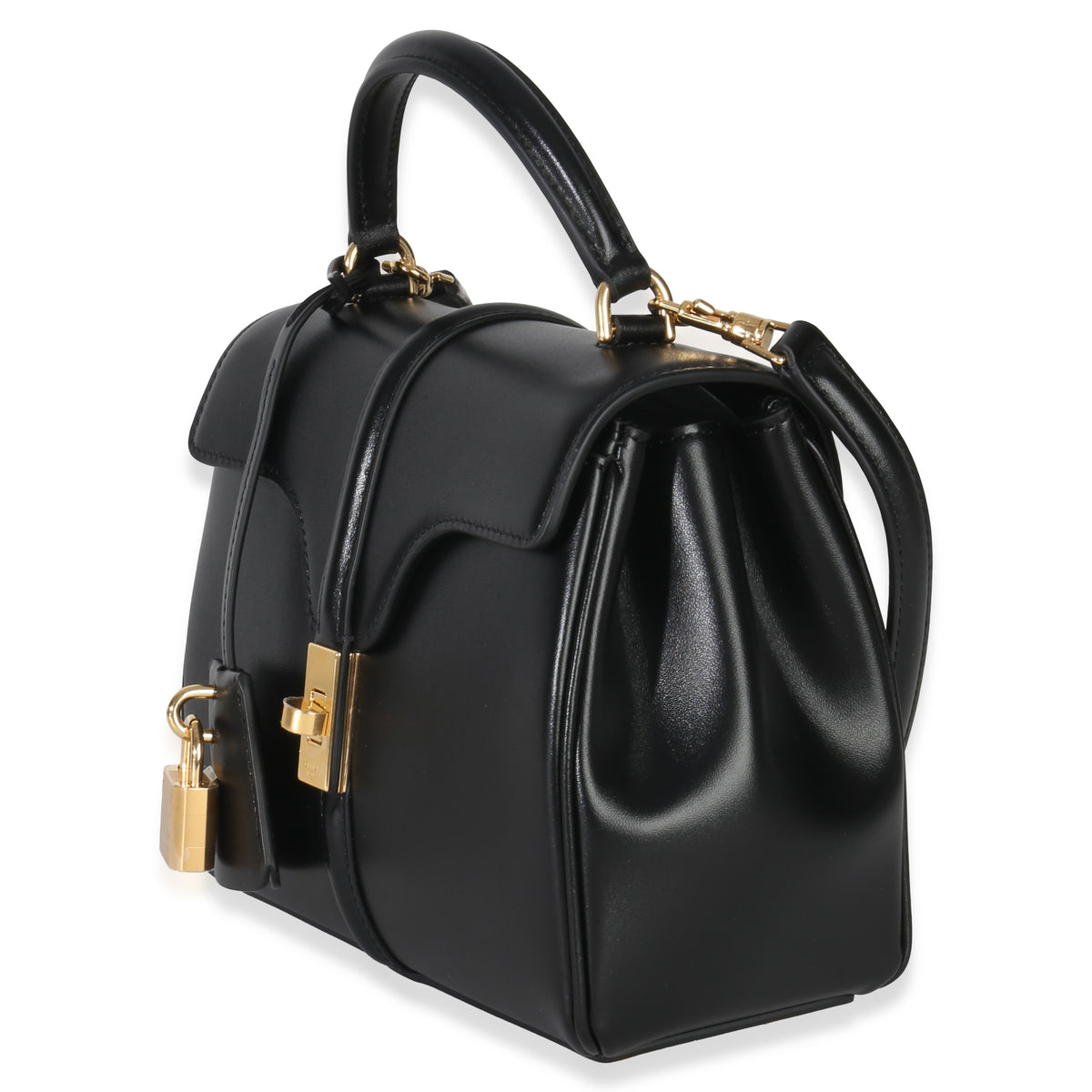 Celine Black Satinated Calfskin Mini 16 Top Handle Bag Handbag sv