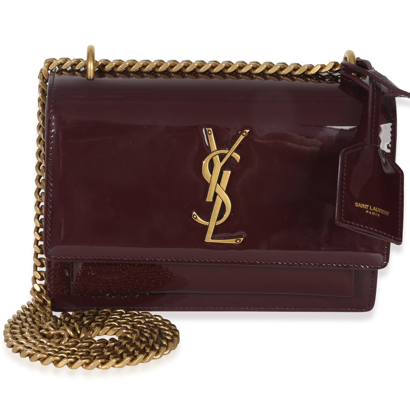 Saint Laurent Red Wine Patent Monogram Small Sunset Bag Handbag fv