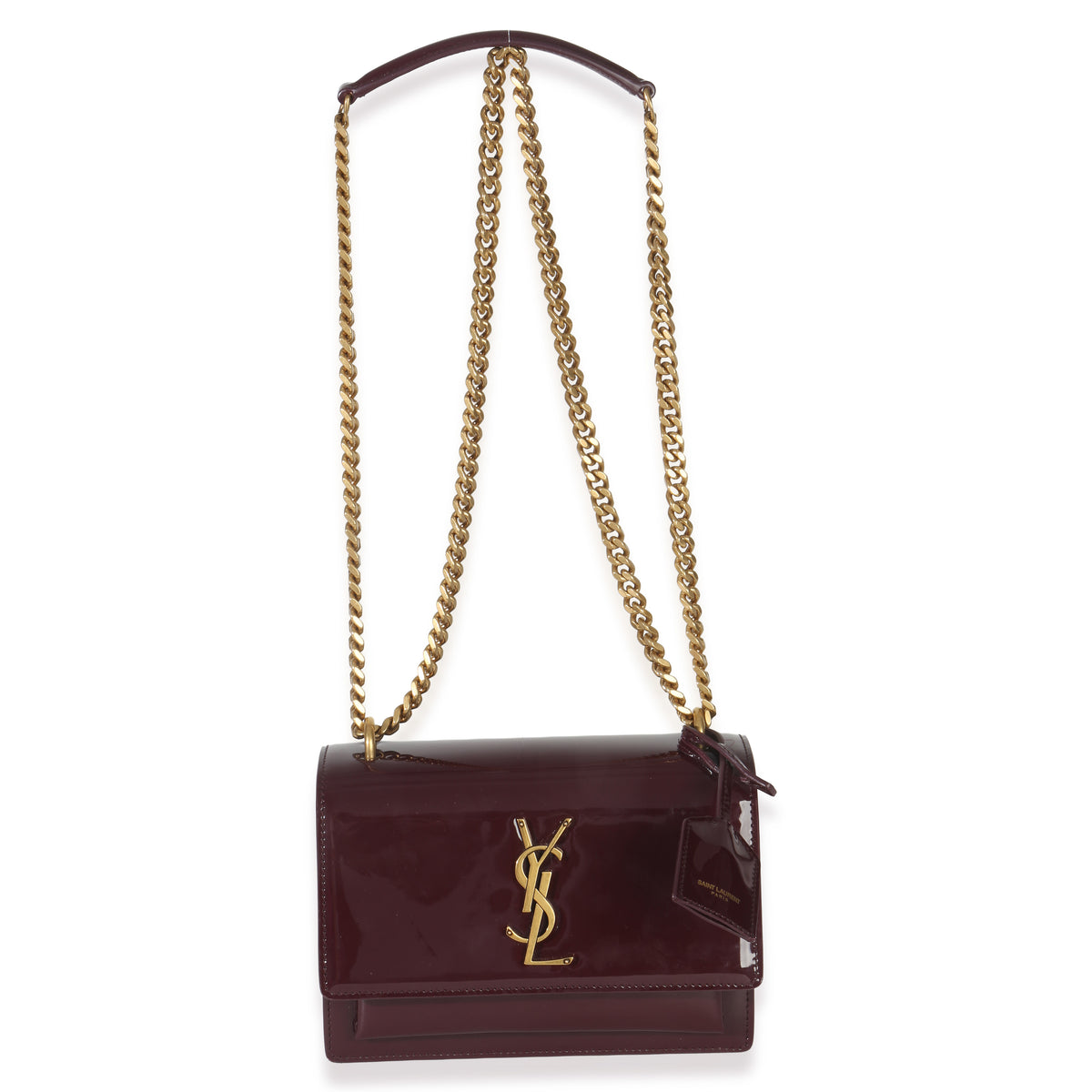 Saint Laurent Red Wine Patent Monogram Small Sunset Bag Handbag av