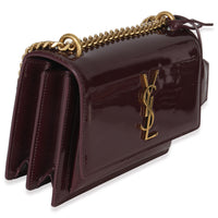 Saint Laurent Red Wine Patent Monogram Small Sunset Bag Handbag pv