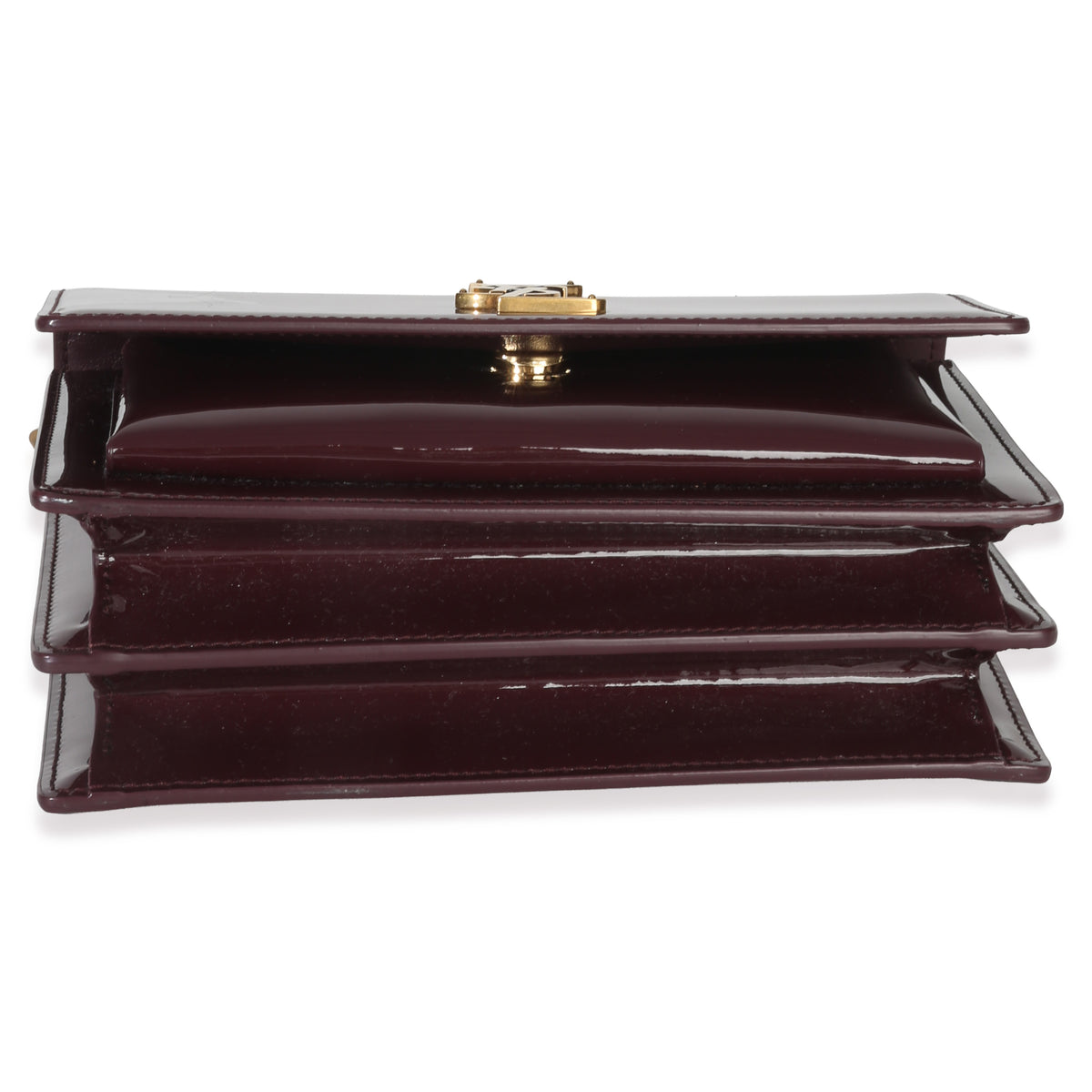 Saint Laurent Red Wine Patent Monogram Small Sunset Bag Handbag stamp
