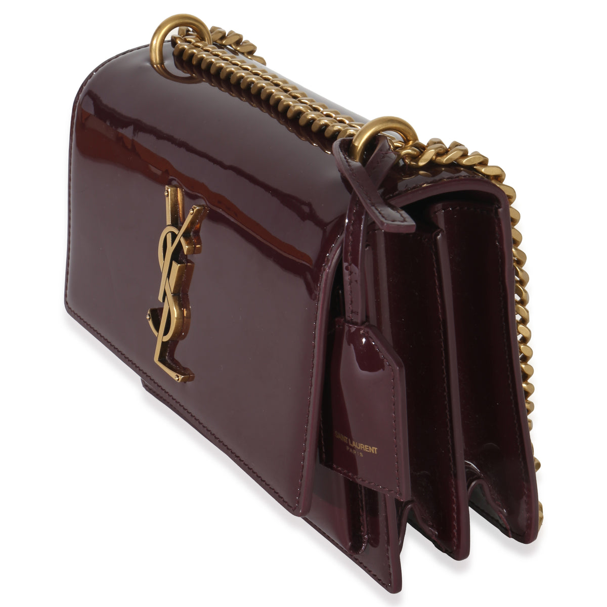 Saint Laurent Red Wine Patent Monogram Small Sunset Bag Handbag sv