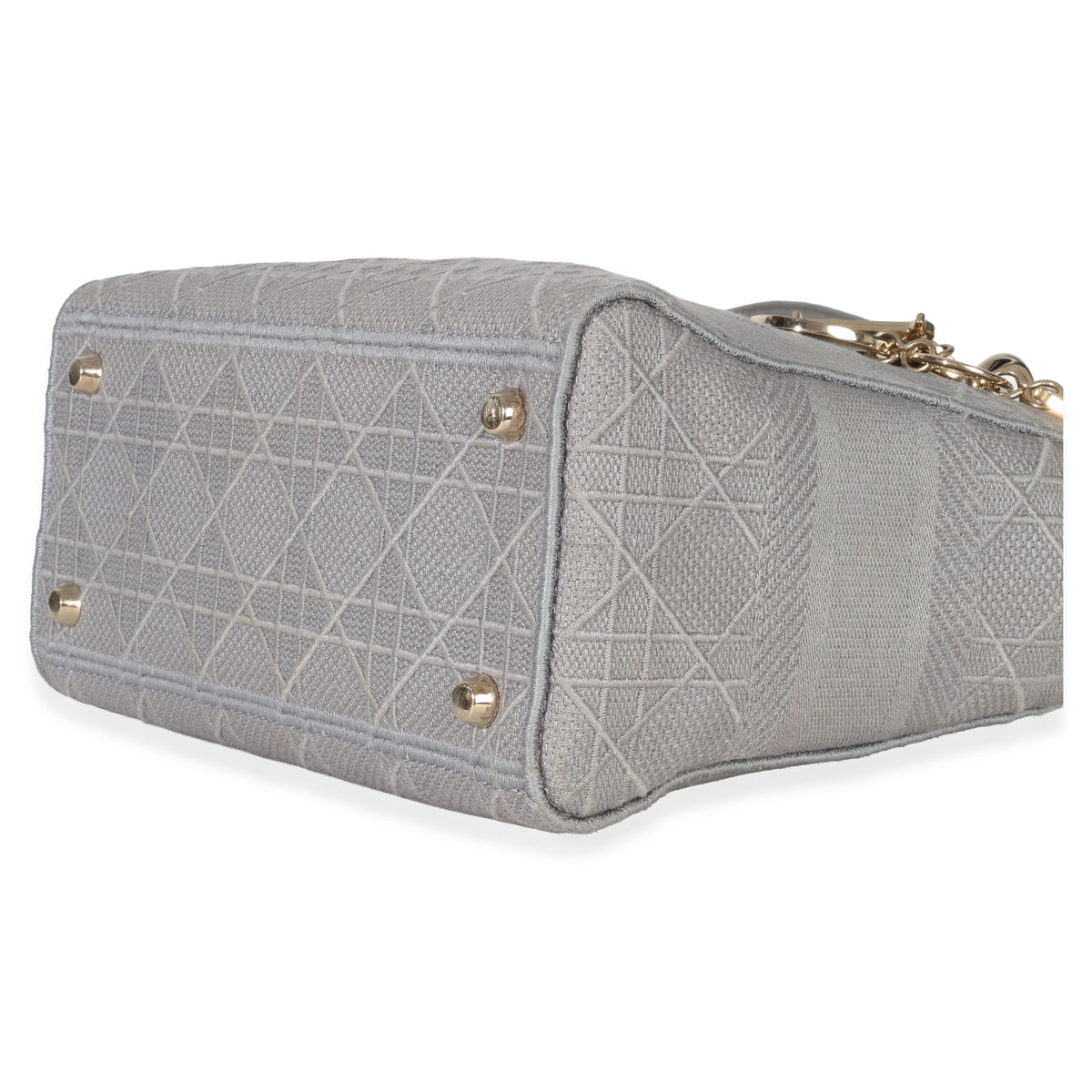 Christian Dior Gray Canvas Cannage Embroidered Medium Lady D Lite Bag Handbag box