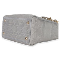 Christian Dior Gray Canvas Cannage Embroidered Medium Lady D Lite Bag Handbag box