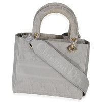 Christian Dior Gray Canvas Cannage Embroidered Medium Lady D Lite Bag Handbag bv