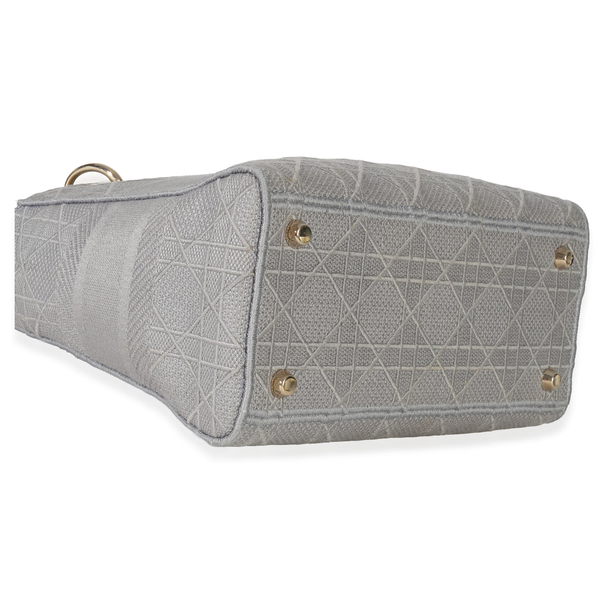 Christian Dior Gray Canvas Cannage Embroidered Medium Lady D Lite Bag Handbag clasp