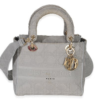 Christian Dior Gray Canvas Cannage Embroidered Medium Lady D Lite Bag Handbag fv