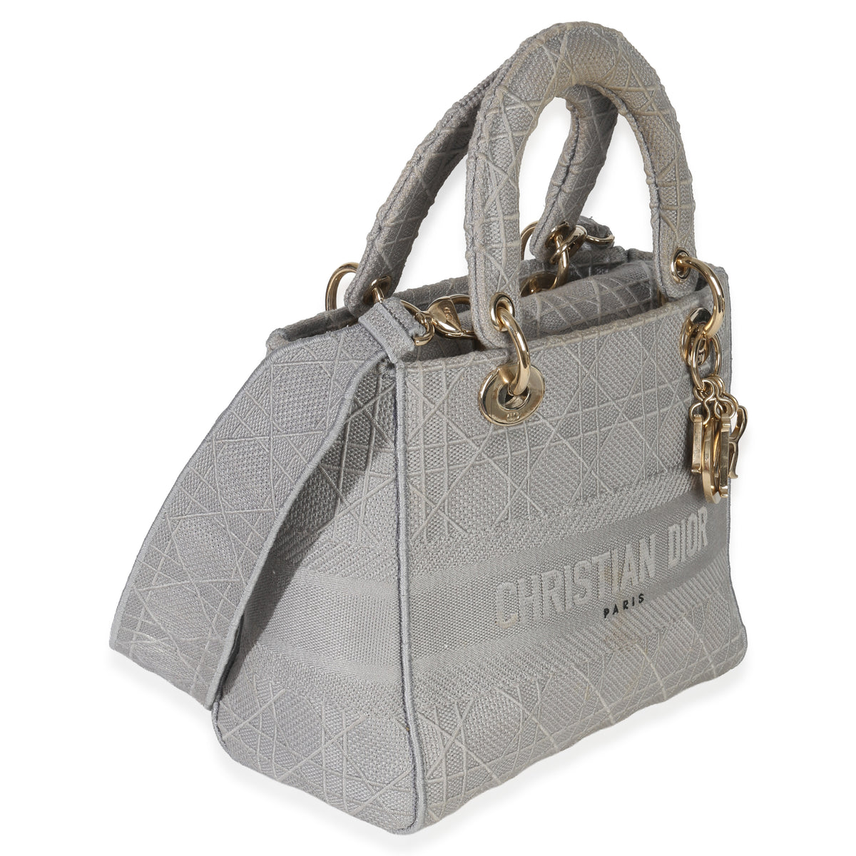 Christian Dior Gray Canvas Cannage Embroidered Medium Lady D Lite Bag Handbag pv