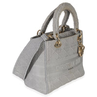 Christian Dior Gray Canvas Cannage Embroidered Medium Lady D Lite Bag Handbag pv