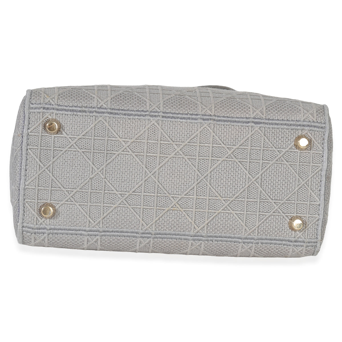 Christian Dior Gray Canvas Cannage Embroidered Medium Lady D Lite Bag Handbag stamp