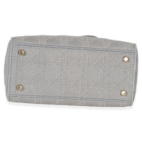Christian Dior Gray Canvas Cannage Embroidered Medium Lady D Lite Bag Handbag stamp