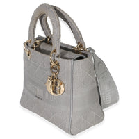 Christian Dior Gray Canvas Cannage Embroidered Medium Lady D Lite Bag Handbag sv