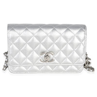 Chanel Silver Metallic Quilted Caviar Wallet On Chain Handbag id