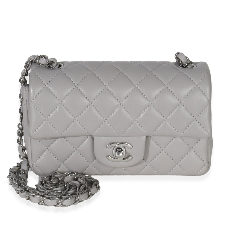 Chanel Grey Quilted Lambskin Mini Rectangular Flap Bag Handbag id