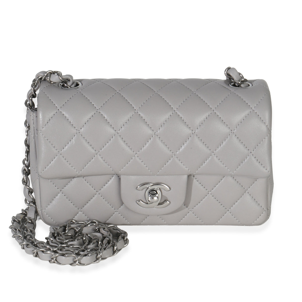 Chanel Grey Quilted Lambskin Mini Rectangular Flap Bag Handbag id