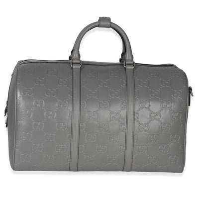 Gucci Grey Embossed Calfskin GG Tennis Medium Duffle Bag Handbag id