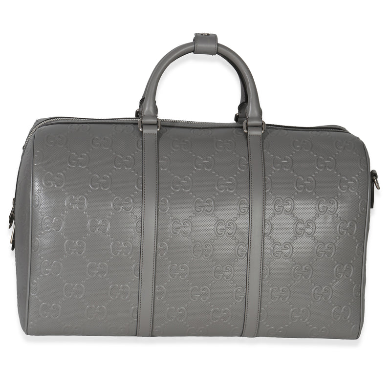 Gucci Grey Embossed Calfskin GG Tennis Medium Duffle Bag Handbag id