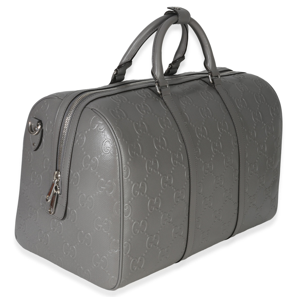 Gucci Grey Embossed Calfskin GG Tennis Medium Duffle Bag Handbag bv
