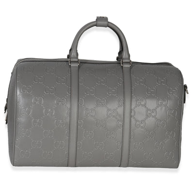 Gucci Grey Embossed Calfskin GG Tennis Medium Duffle Bag Handbag fv