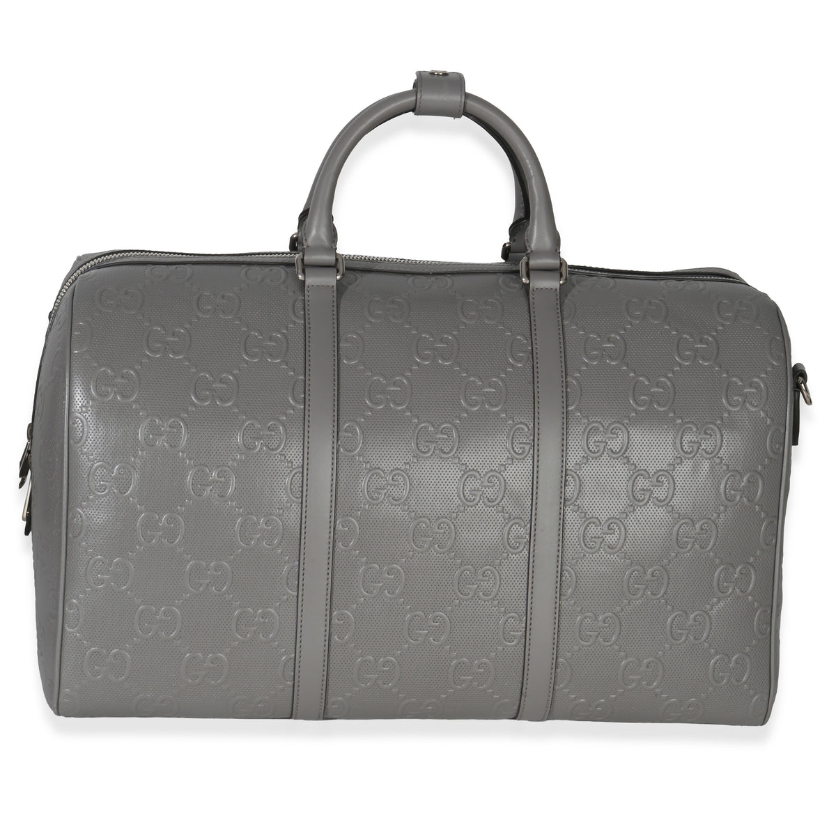 Gucci Grey Embossed Calfskin GG Tennis Medium Duffle Bag Handbag fv