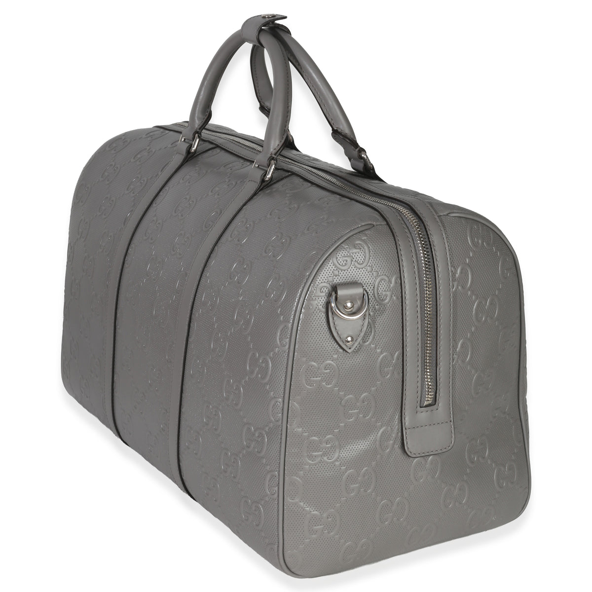 Gucci Grey Embossed Calfskin GG Tennis Medium Duffle Bag Handbag pv