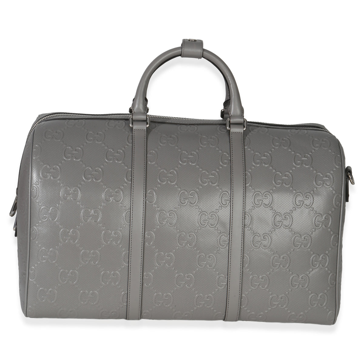 Gucci Grey Embossed Calfskin GG Tennis Medium Duffle Bag Handbag sv