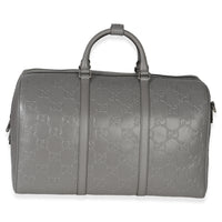 Gucci Grey Embossed Calfskin GG Tennis Medium Duffle Bag Handbag sv