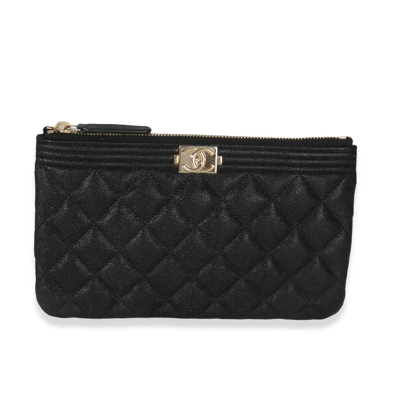 Chanel Black Quilted Caviar Boy Small O Case Zip Pouch Handbag id