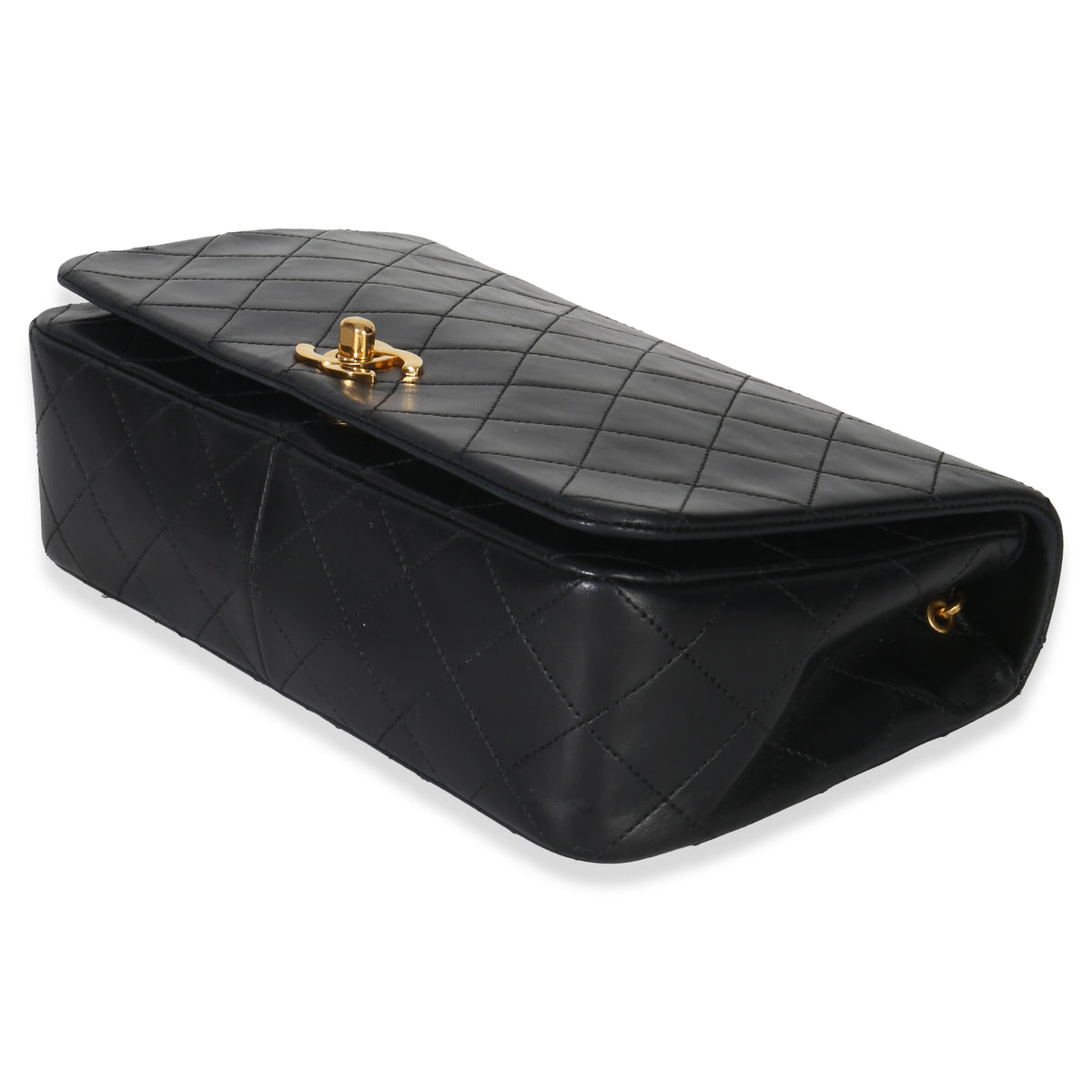 Chanel Vintage 24k Black Quilted Lambskin Single Full Flap Bag Handbag box