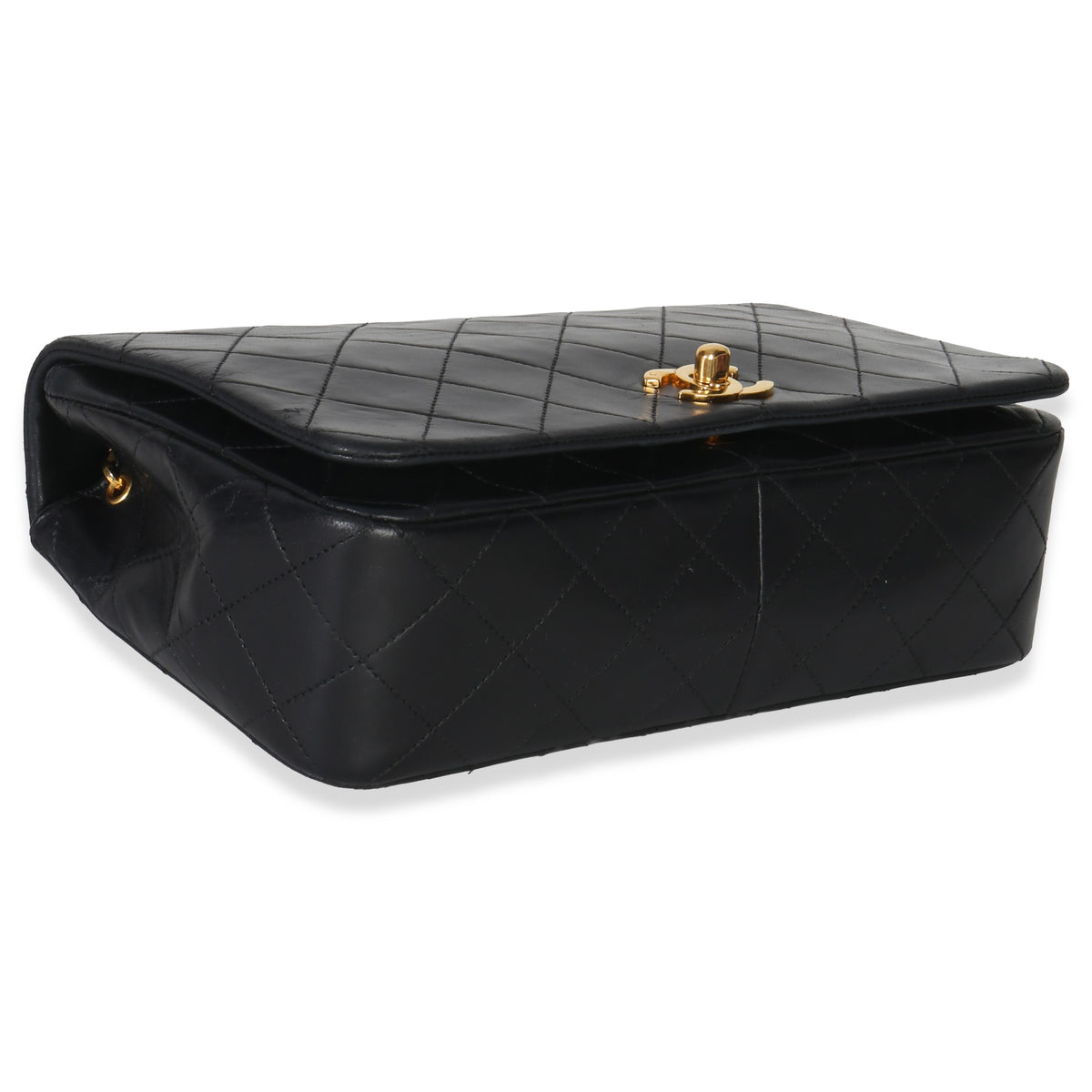 Chanel Vintage 24k Black Quilted Lambskin Single Full Flap Bag Handbag clasp