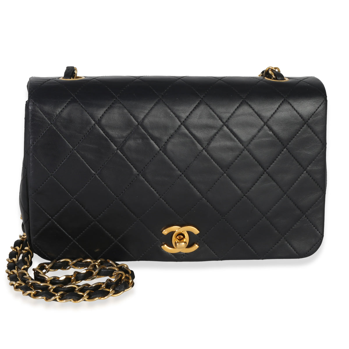 Chanel Vintage 24k Black Quilted Lambskin Single Full Flap Bag Handbag fv