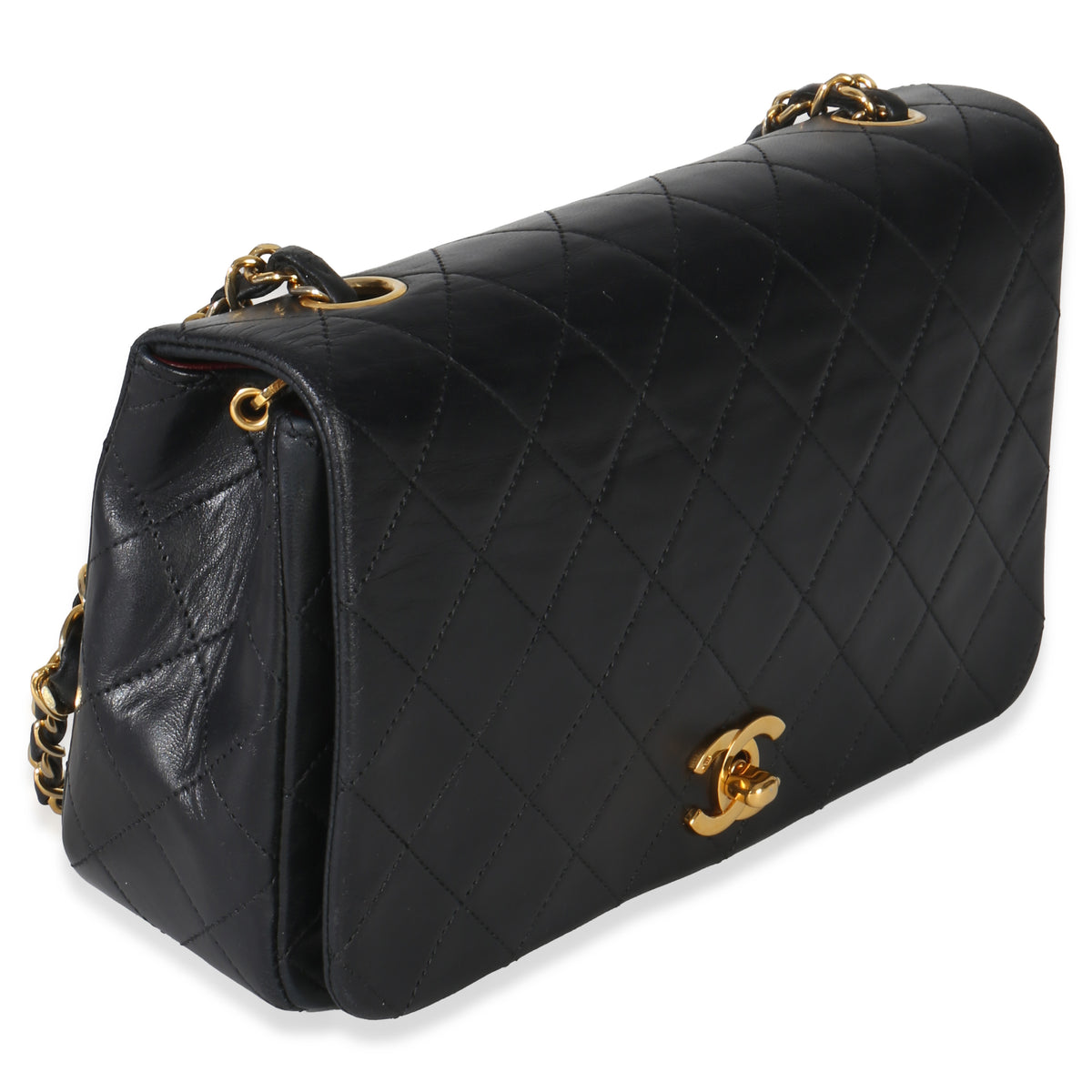 Chanel Vintage 24k Black Quilted Lambskin Single Full Flap Bag Handbag pv