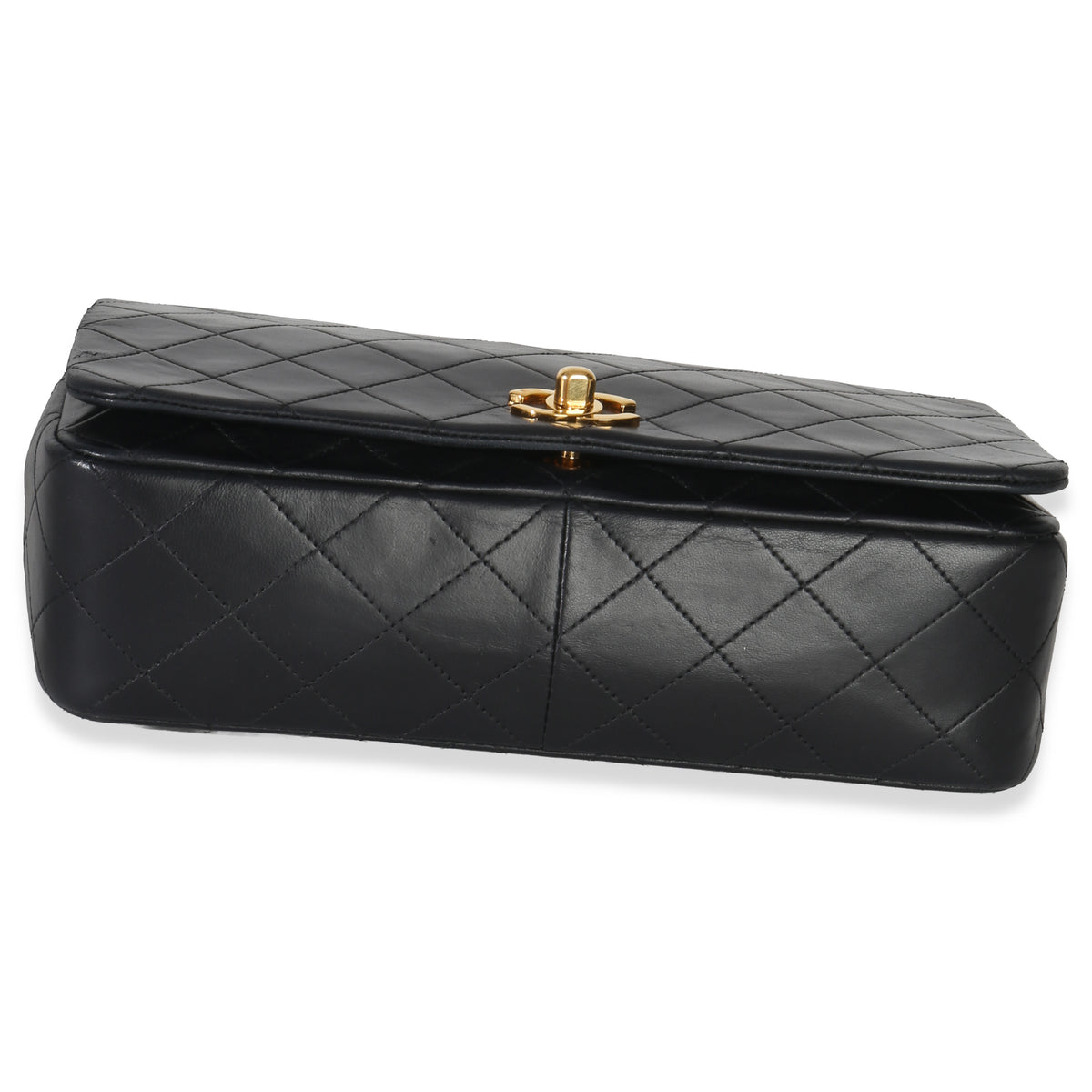 Chanel Vintage 24k Black Quilted Lambskin Single Full Flap Bag Handbag stamp