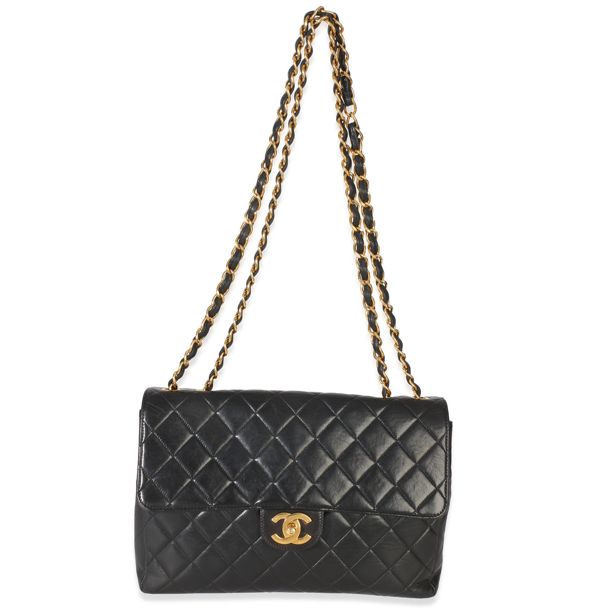 Chanel Vintage 24k Black Quilted Lambskin Jumbo XL Maxi Flap Bag Handbag 9