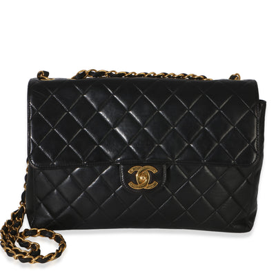 Chanel Vintage 24k Black Quilted Lambskin Jumbo XL Maxi Flap Bag Handbag fv