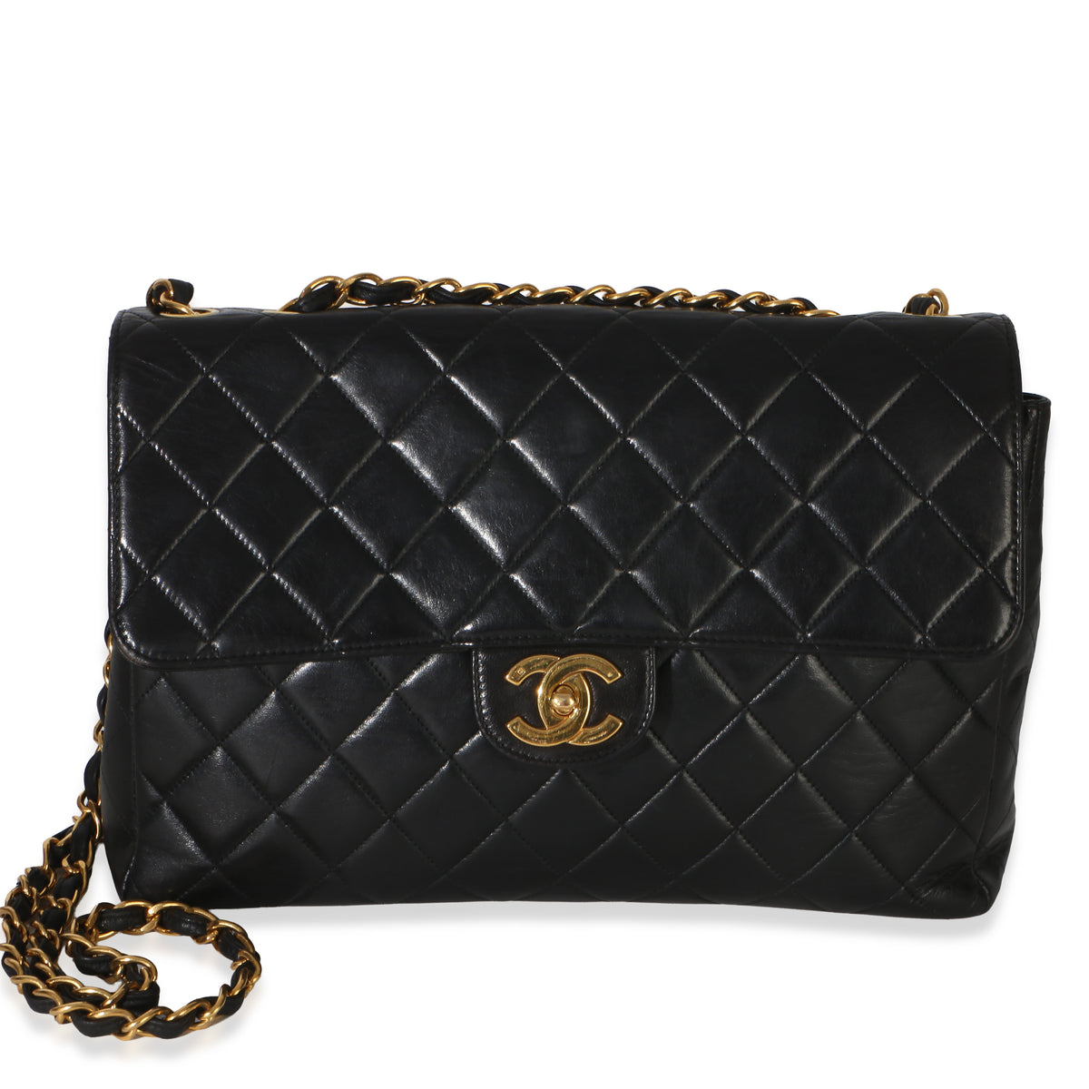 Chanel Vintage 24k Black Quilted Lambskin Jumbo XL Maxi Flap Bag Handbag fv