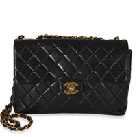 Chanel Vintage 24k Black Quilted Lambskin Jumbo XL Maxi Flap Bag Handbag fv