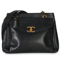 Chanel Vintage 24k Black Caviar Envelope Front Pocket Chain Tote Handbag fv