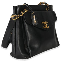Chanel Vintage 24k Black Caviar Envelope Front Pocket Chain Tote Handbag pv