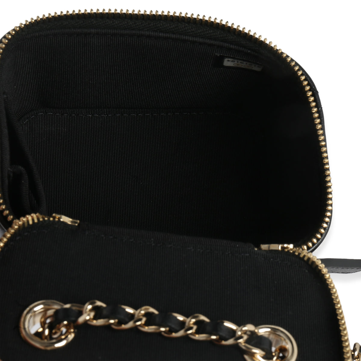 Chanel Black Quilted Lambskin Camellia Bow Chain Mini Vanity Case Handbag ad1