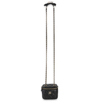 Chanel Black Quilted Lambskin Camellia Bow Chain Mini Vanity Case Handbag av