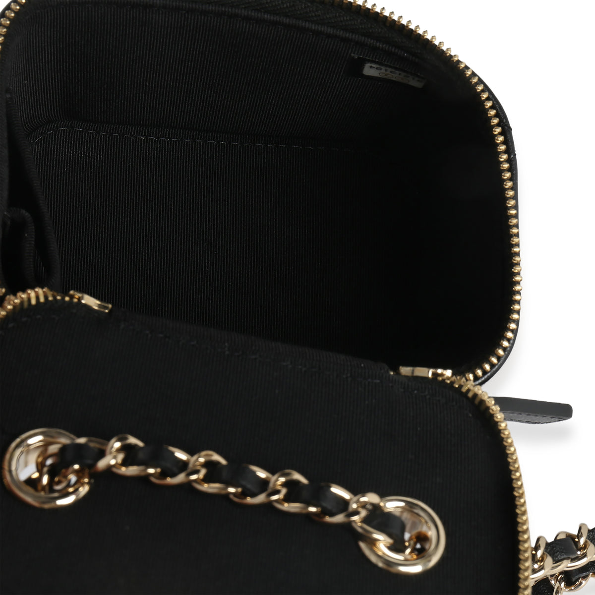 Chanel Black Quilted Lambskin Camellia Bow Chain Mini Vanity Case Handbag box