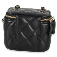 Chanel Black Quilted Lambskin Camellia Bow Chain Mini Vanity Case Handbag bv