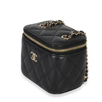 Chanel Black Quilted Lambskin Camellia Bow Chain Mini Vanity Case Handbag sv
