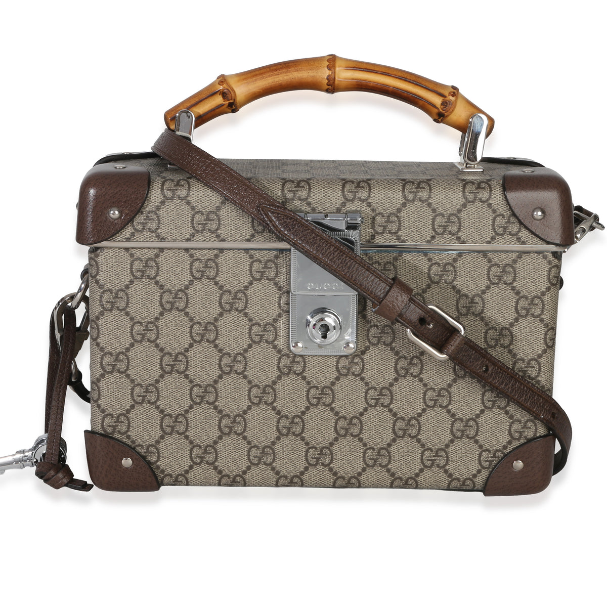 Gucci Beige GG Supreme Monogram Globe Trotter Beauty Case Handbag fv